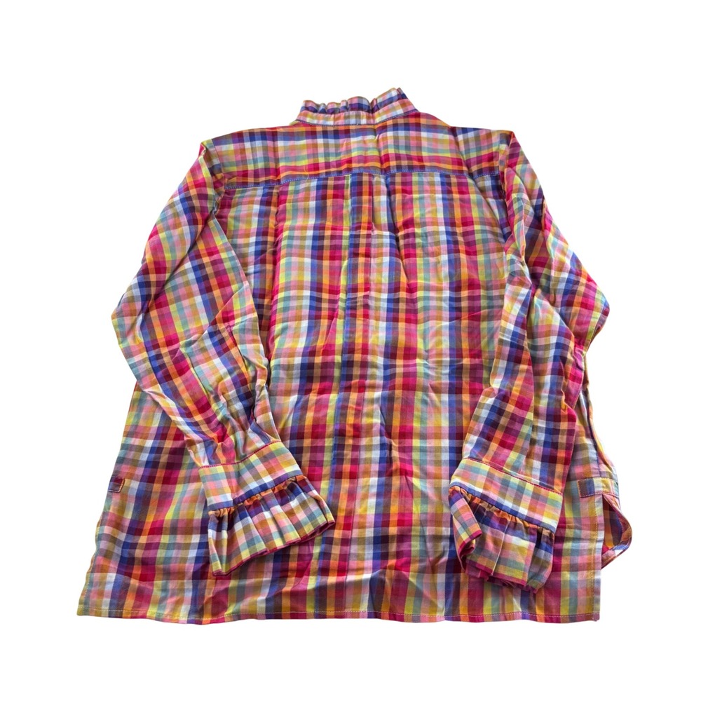 Vilagallo Rainbow Plaid Ruffle Collar Cotton Button Down Shirt Women 36 Portugal - Picture 5 of 6